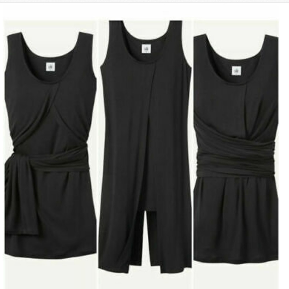 CAbi Beyond the Tee #3243 Black Stretch Layered Sleeveless Tunic Top, Size Small